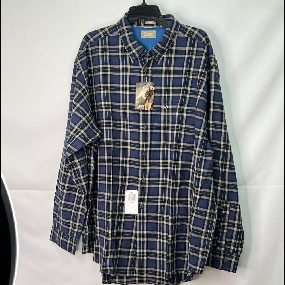 Arrow Khakis blue Collar plaid Shirt Brand New!